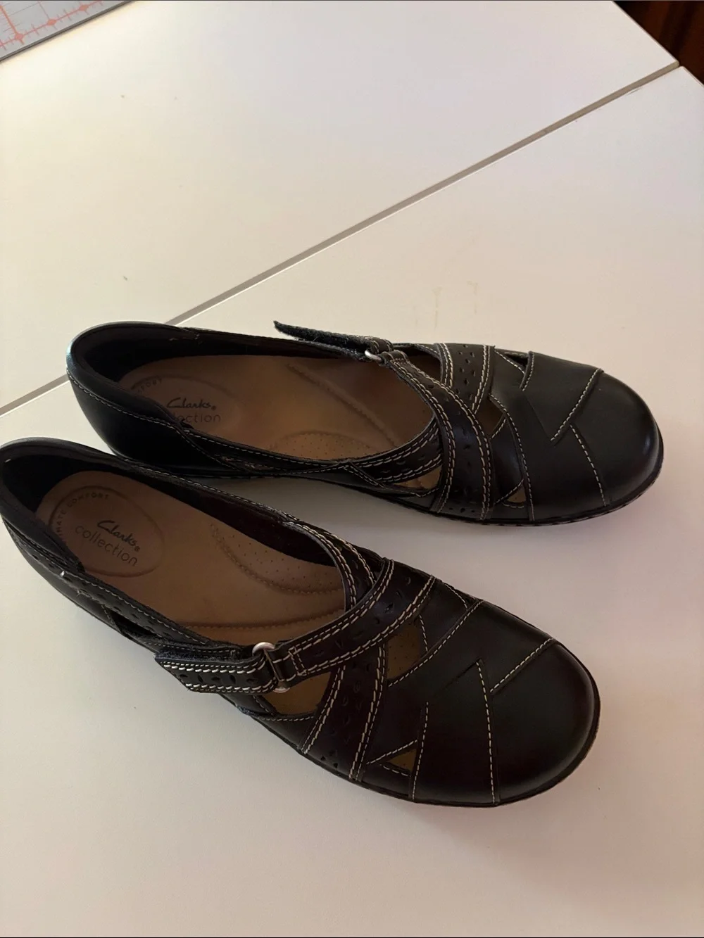 Clarks Black Leather Cross-Strap Flats